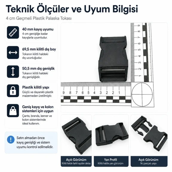 4 cm / 1.57 in Snap Bandolier Buckle - Durable Plastic Buckle for Bags and Accessories