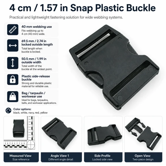 4 cm / 1.57 in Snap Bandolier Buckle - Durable Plastic Buckle for Bags and Accessories