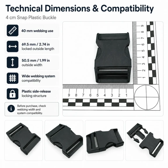 4 cm / 1.57 in Snap Bandolier Buckle - Durable Plastic Buckle for Bags and Accessories