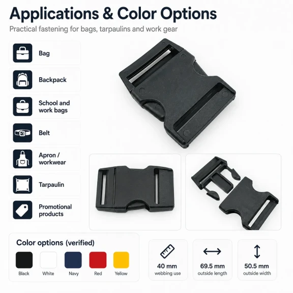 4 cm / 1.57 in Snap Bandolier Buckle - Durable Plastic Buckle for Bags and Accessories