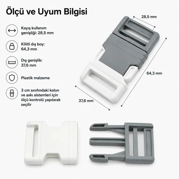 Geçmeli Palaska Tokası 3 cm Geçmeli Plastik Toka H007001, dayanıklı plastik malzeme, çanta ve kemer kullanımı için ideal