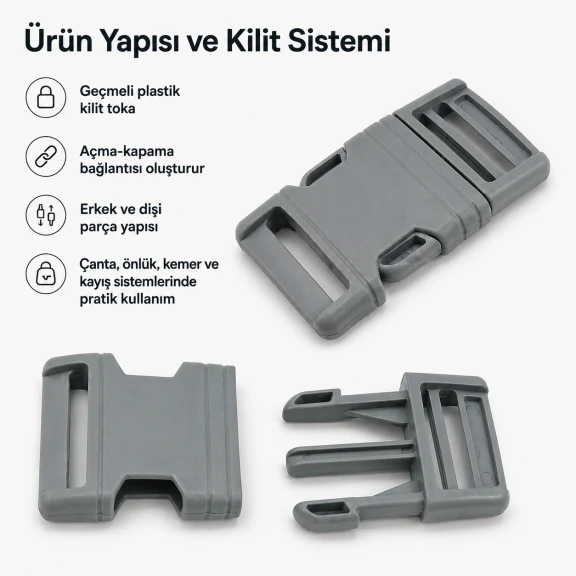 Geçmeli Palaska Tokası 3 cm Geçmeli Plastik Toka H007001, dayanıklı plastik malzeme, çanta ve kemer kullanımı için ideal