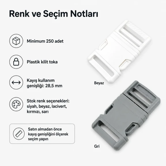 Geçmeli Palaska Tokası 3 cm Geçmeli Plastik Toka H007001, dayanıklı plastik malzeme, çanta ve kemer kullanımı için ideal