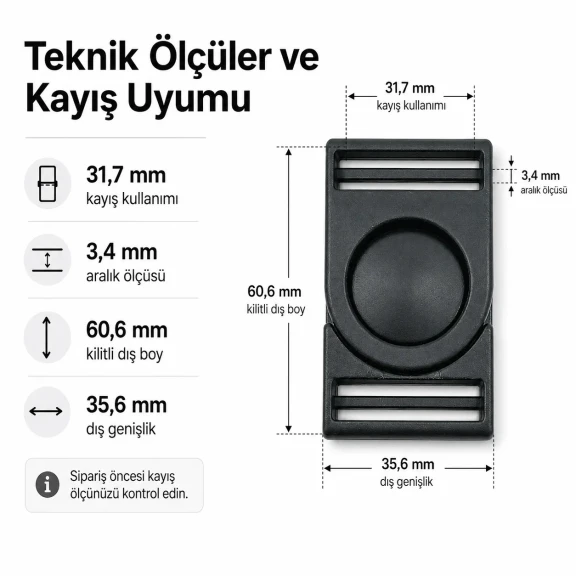 Plastik Palaska Tokası 3 cm Üstten Düğmeli Güvenlik Sistemi - Taktik Kemerlere ve Sırt Çantalarına Uygun Plastik Toka