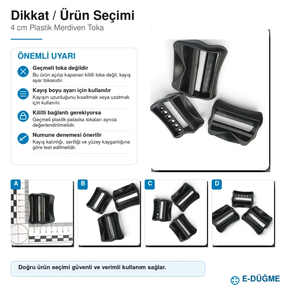 Merdiven Toka 4 cm Plastik Askı Ayar Tokası Çanta ve Kayış Tokası H009021