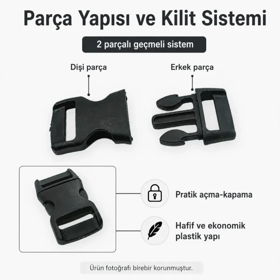 Geçmeli Plastik Toka 1,5 cm Geçmeli Palaska Tokası H009071, plastik malzeme, çanta ve kemer kullanımı için ideal