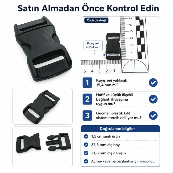 Geçmeli Plastik Toka 1,5 cm Geçmeli Palaska Tokası H009071, plastik malzeme, çanta ve kemer kullanımı için ideal