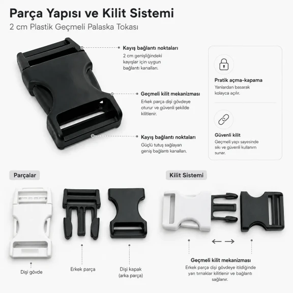 Plastic Bandolier Buckle 2 cm / 0.79 in Snap-On Plastic Buckle for Bags and Webbing H009074