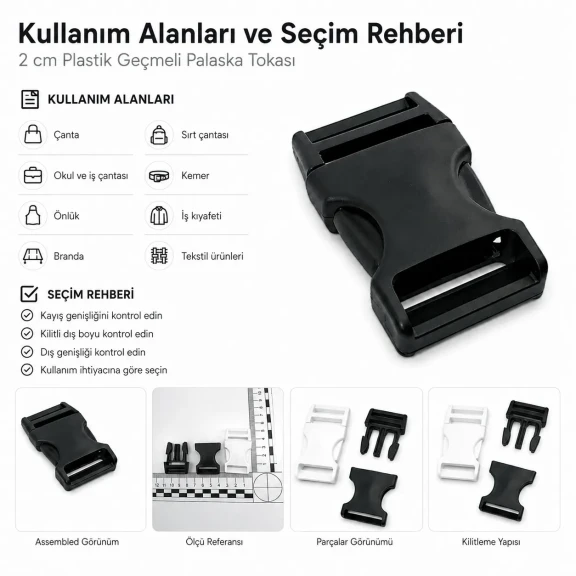 Plastic Bandolier Buckle 2 cm / 0.79 in Snap-On Plastic Buckle for Bags and Webbing H009074