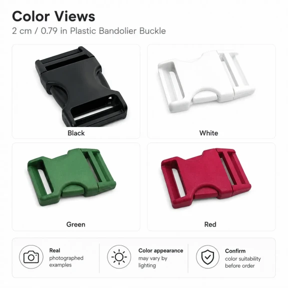 Plastic Bandolier Buckle 2 cm / 0.79 in Snap-On Plastic Buckle for Bags and Webbing H009074