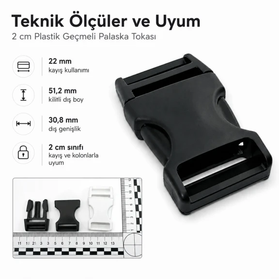 Plastic Bandolier Buckle 2 cm / 0.79 in Snap-On Plastic Buckle for Bags and Webbing H009074