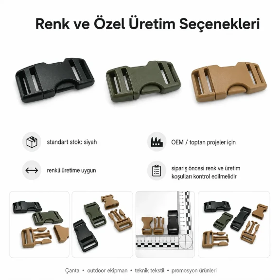 2 cm geçmeli plastik palaşka tokası, hafif çanta ve teknik ekipmanlar için güvenilir bağlantı çözümü