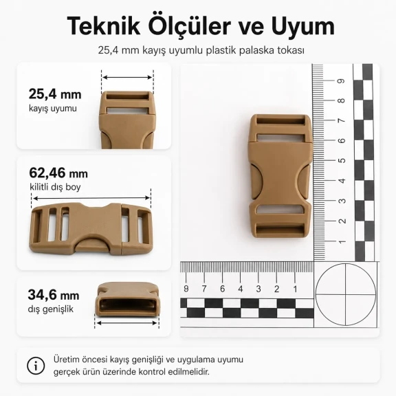 2,5 cm geçmeli plastik palaşka tokası, çanta ve outdoor ekipmanları için güvenli kilit çözümü