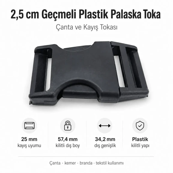 Geçmeli Palaska Toka 2,5 cm Geçmeli Plastik Çanta ve Kayış Tokası H009076, kaliteli plastik malzemeden üretilmiş, çanta