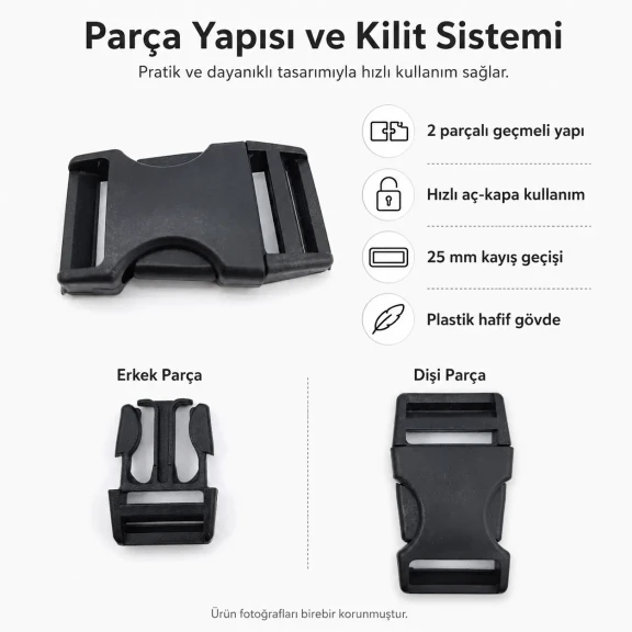 Geçmeli Palaska Toka 2,5 cm Geçmeli Plastik Çanta ve Kayış Tokası H009076, kaliteli plastik malzemeden üretilmiş, çanta