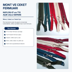 47 cm Tip 10 Naylon Mont Fermuarı Açık Uçlu Separé ZPHSN0047T10