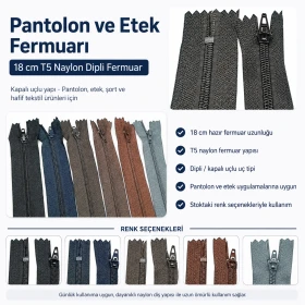 Pantolon ve Etek Fermuarı Naylon 18 cm T5 Dipli ZPHSN0018T5