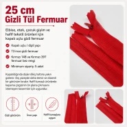 25 cm Gizli Tül Fermuar Elbise ve Etek İçin Dipli ZPHSN0025TUL