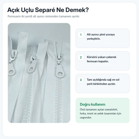 28 cm T6 kemik sweat fermuarı, açık uçlu separé model, sweatshirt ve hafif dış giyim ürünleri için ideal