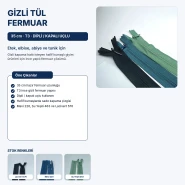 35 cm Gizli Tül Fermuar Elbise ve Etek İçin Dipli ZPHSN0035TUL