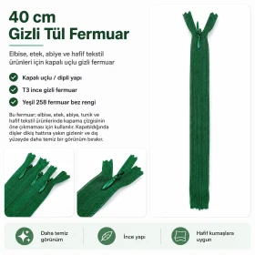 40 cm / 15.75 in N3 / #3 Invisible Tulle Zipper, Closed End ZPHSN0040TUL