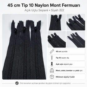45 cm / 17.72 in N5 / #5 Nylon Coil Jacket Zipper – Open End ZPHSN0045T10