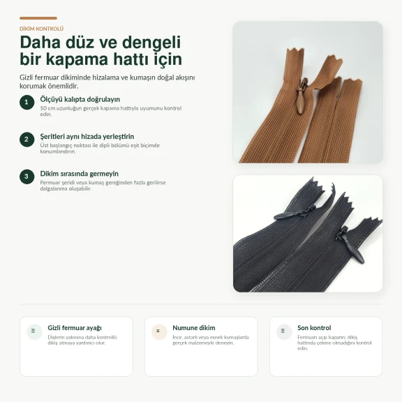 50 cm gizli tül fermuar elbise ve etek için, polyester malzeme, kapalı uçlu, estetik ve görünmez kapanış