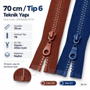 70 cm T6 Kemik Dişli Sweat Fermuarı – Açık Uçlu Separe - ZPHSN0070T6