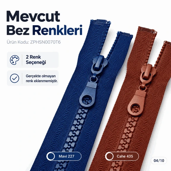 70 cm T6 Kemik Dişli Sweat Fermuarı Açık Uçlu