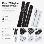25 cm T5 Naylon Mont Fermuarı Açık Uçlu Separé ZPHSN0025T5