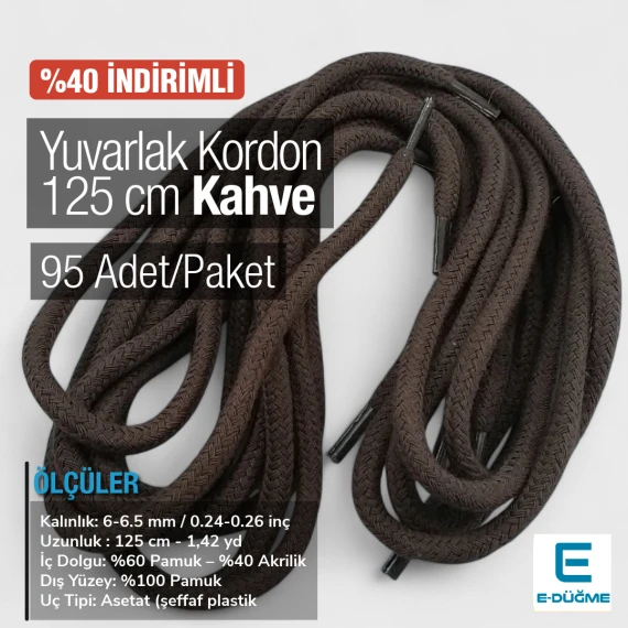 Yuvarlak Kordon 125 cm Pamuk Kahve 95 Adet Promosyonlu Satış PROMOYKRD00Brown