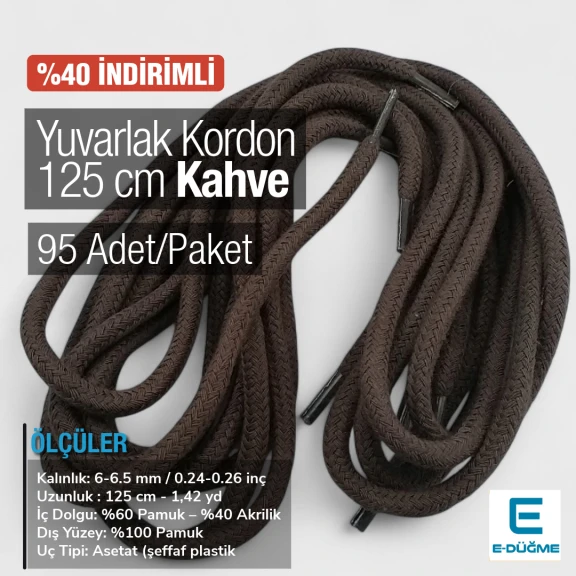 Yuvarlak Kordon 125 cm Pamuk Kahve Promosyonlu Satış PROMOYKRD00Brown