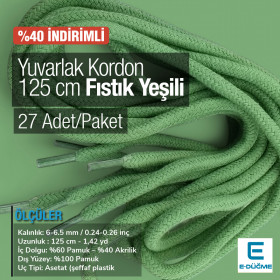 Yuvarlak Kordon 125 cm Pamuk Fıstık Yeşili 27 Adet Promosyonlu Satış PROMOYKRD00PFGreen