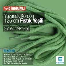 Yuvarlak Kordon 125 cm Pamuk Fıstık Yeşili 27 Adet Promosyonlu Satış PROMOYKRD00PFGreen