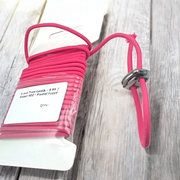 Yuvarlak Lastik Pastel Fuşya  3 mm Tres Lastik 5 mt  LYV0005PK402
