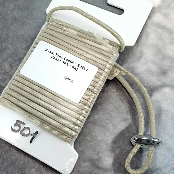 Yuvarlak Bej  3 mm Tres Lastik 5 mt  LYV0005PK501