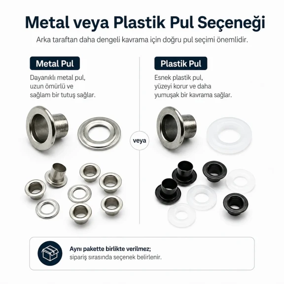 Plise Sineklik Kuşgözü 2 No 4,5 mm Uzun Borulu Metal veya Plastik Pul Seçenekli 250 Adet/Paket