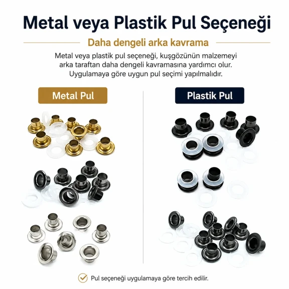 Plise Sineklik Kuşgözü 2 No 4,5 mm Metal veya Plastik Pul Seçenekli, Ayakkabı ve Çanta Aksesuarları için Uygun