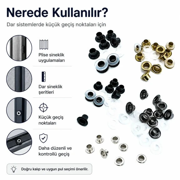 Plise Sineklik Kuşgözü 2 No 4,5 mm Metal veya Plastik Pul Seçenekli, Ayakkabı ve Çanta Aksesuarları için Uygun