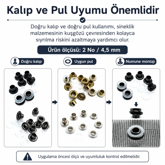Plise Sineklik Kuşgözü 2 No 4,5 mm Metal veya Plastik Pul Seçenekli, Ayakkabı ve Çanta Aksesuarları için Uygun