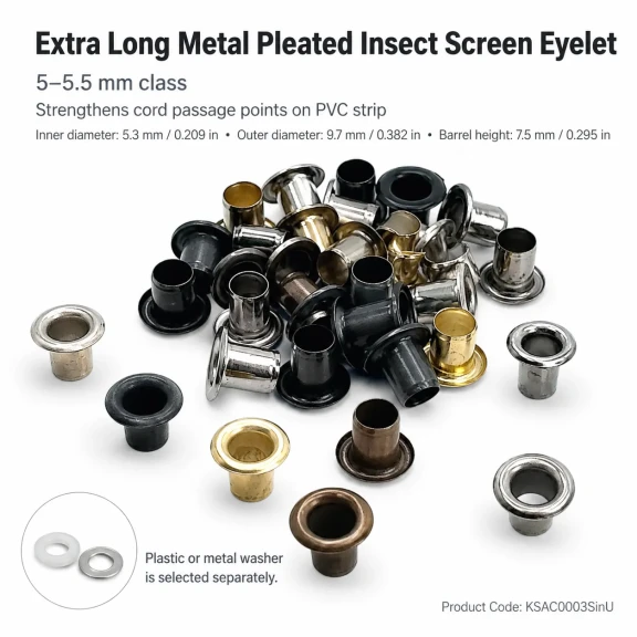 3 No Ekstra Uzun Metal Plise Sineklik Kuşgözü, 5-5,5 mm, kumaş, deri ve tekstil aksesuarları için ideal