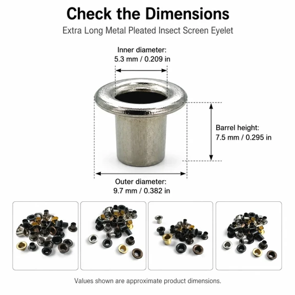 3 No Ekstra Uzun Metal Plise Sineklik Kuşgözü, 5-5,5 mm, kumaş, deri ve tekstil aksesuarları için ideal