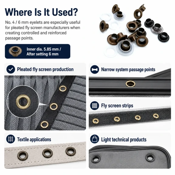 Plise sineklik kuşgözü 4 No 6 mm metal ve plastik pul seçenekleri ile 250 adet paket