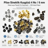 Plise Sineklik Kuşgözü 4 No / 6 mm Metal veya Plastik Pul Seçenekli 250 Adet/Paket KSAC0004Sin