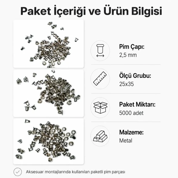 2.5 mm Steel Pin, 25x35 dimensions, 5000 pieces pack, high-grade metal for precision work