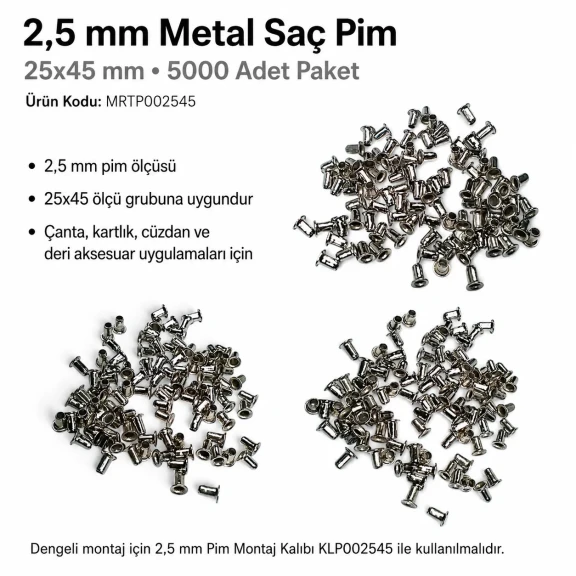 2.5 mm Steel Pin, 25x45 mm, 5000 Pieces Bulk Pack, High-grade Metal for Industrial Use