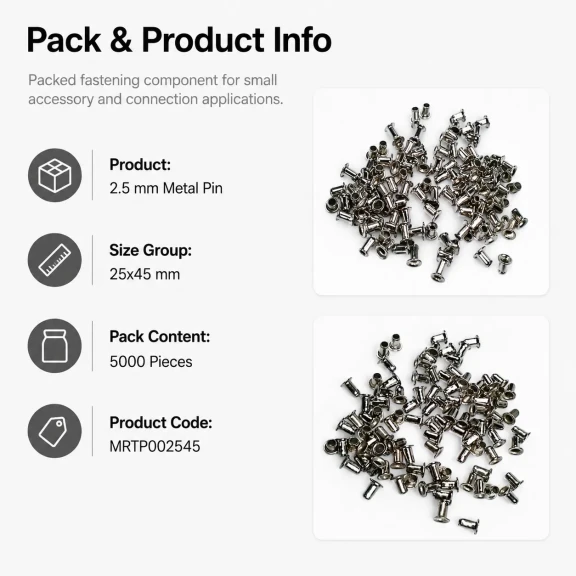 2.5 mm Steel Pin, 25x45 mm, 5000 Pieces Bulk Pack, High-grade Metal for Industrial Use