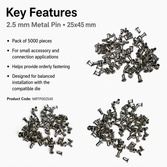 2.5 mm Steel Pin, 25x45 mm, 5000 Pieces Bulk Pack, High-grade Metal for Industrial Use