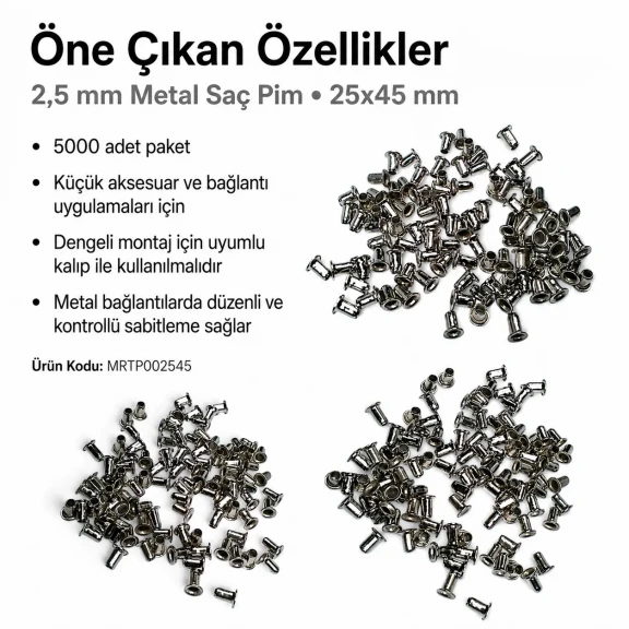 2.5 mm Steel Pin, 25x45 mm, 5000 Pieces Bulk Pack, High-grade Metal for Industrial Use