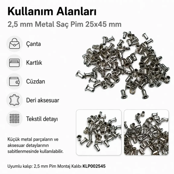 2.5 mm Steel Pin, 25x45 mm, 5000 Pieces Bulk Pack, High-grade Metal for Industrial Use